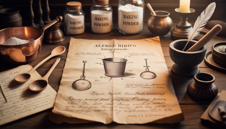 Alfred Bird’s 1856 baking powder patent sketch with vintage kitchen tools
